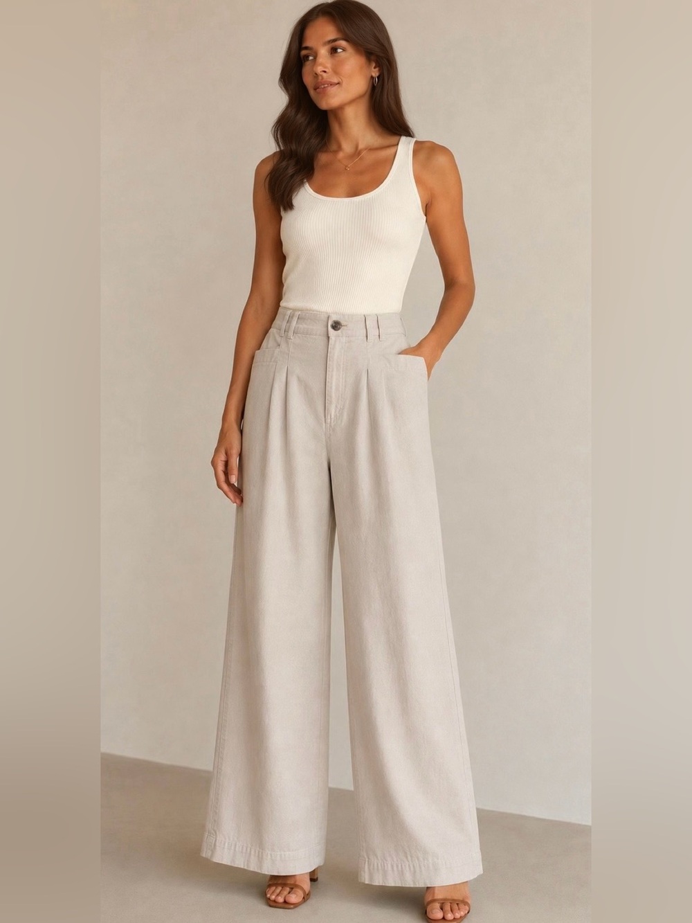 Avec Les Filles Small Ivory Wide Leg High Rise Pants
